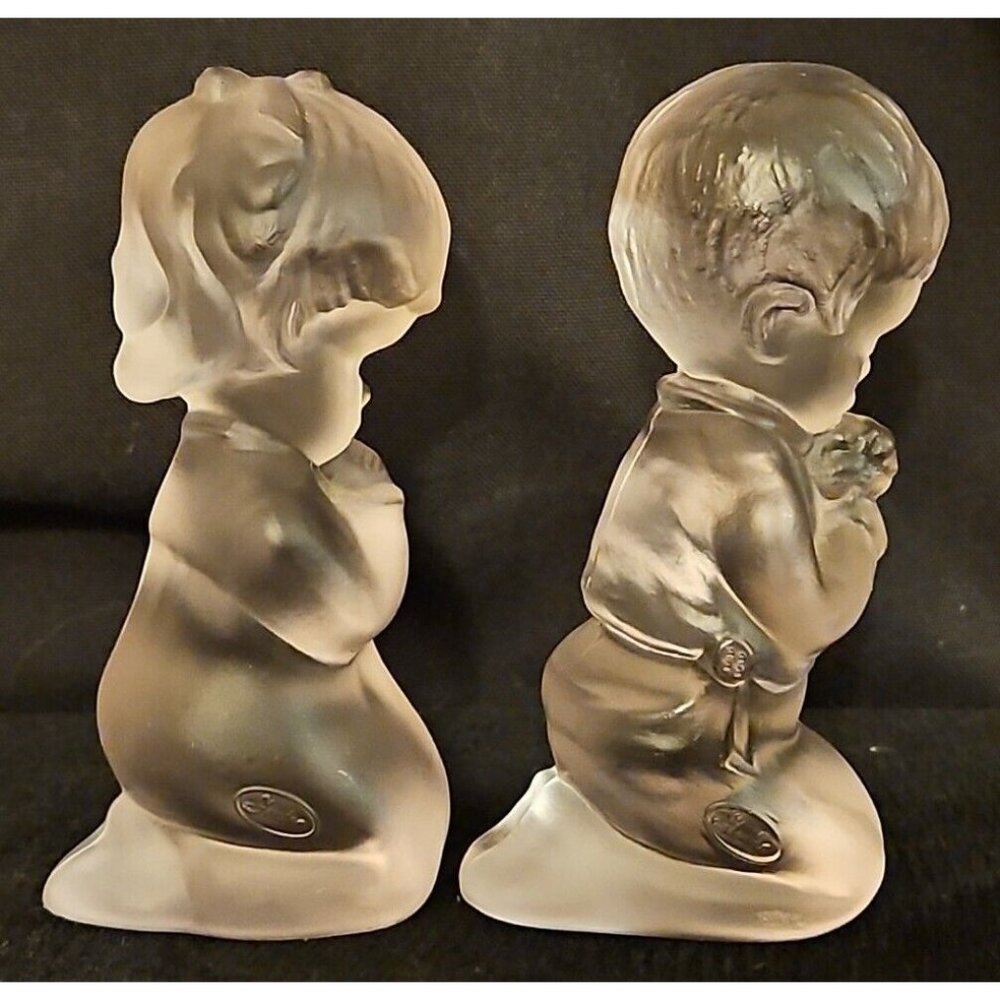 Vintage Fenton Praying Girl and Boy Pair Frosted Glass Figurine Lot Clear - Picture 3 of 13